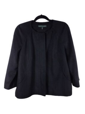 Harve Benard Black Faux Wool Round Collar  3/4 Sleeve Zip Front Cropped Jacket